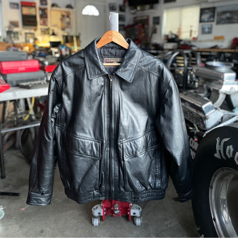 Members Only Black Leather Bomber Jacket